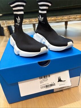 adidas Black Knit Sock Sneakers with White Sole